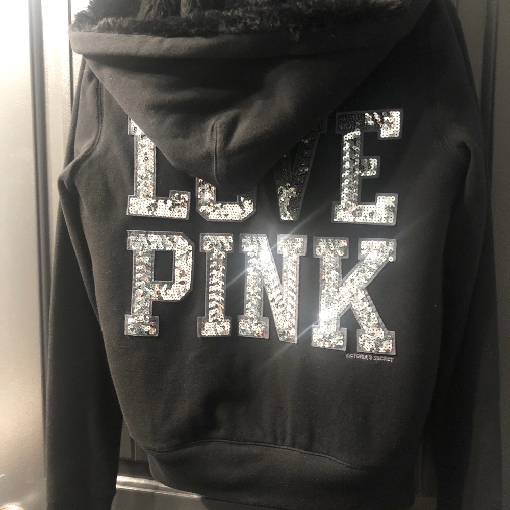PINK fur lined BLING hoodie